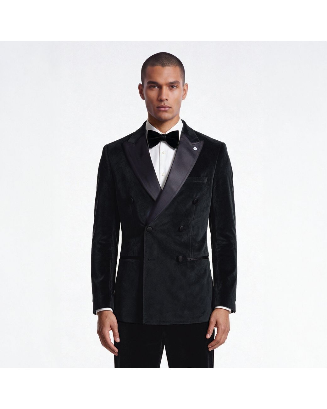 Twisted Tailor Black Stallone Double-Breasted Velvet Slim-Fit Suit Jacket for men
