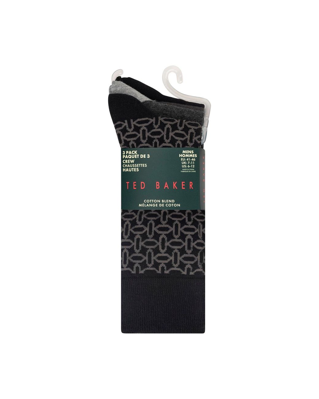 Ted Baker S Formal Crew Socks Black Stripe Mix S 7-11 for men
