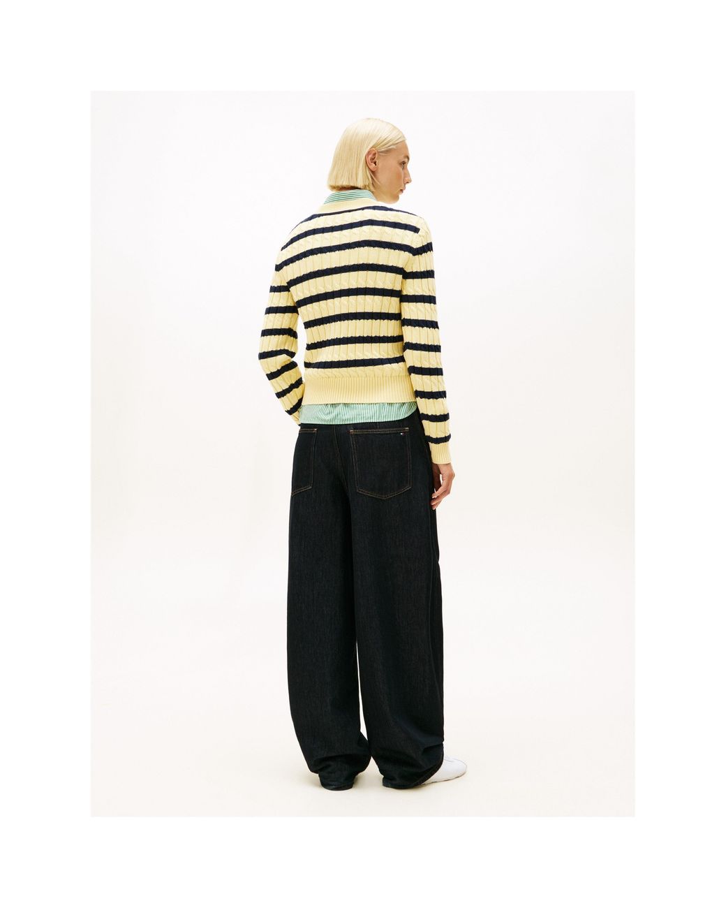 Tommy Hilfiger Yellow Cable Knit Crew Neck Sweater