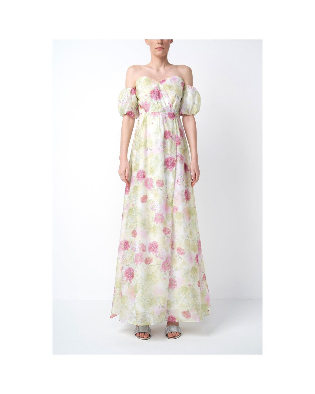 True Decadence White Wrap Off-The-Shoulder Short Sleeve Maxi Dress