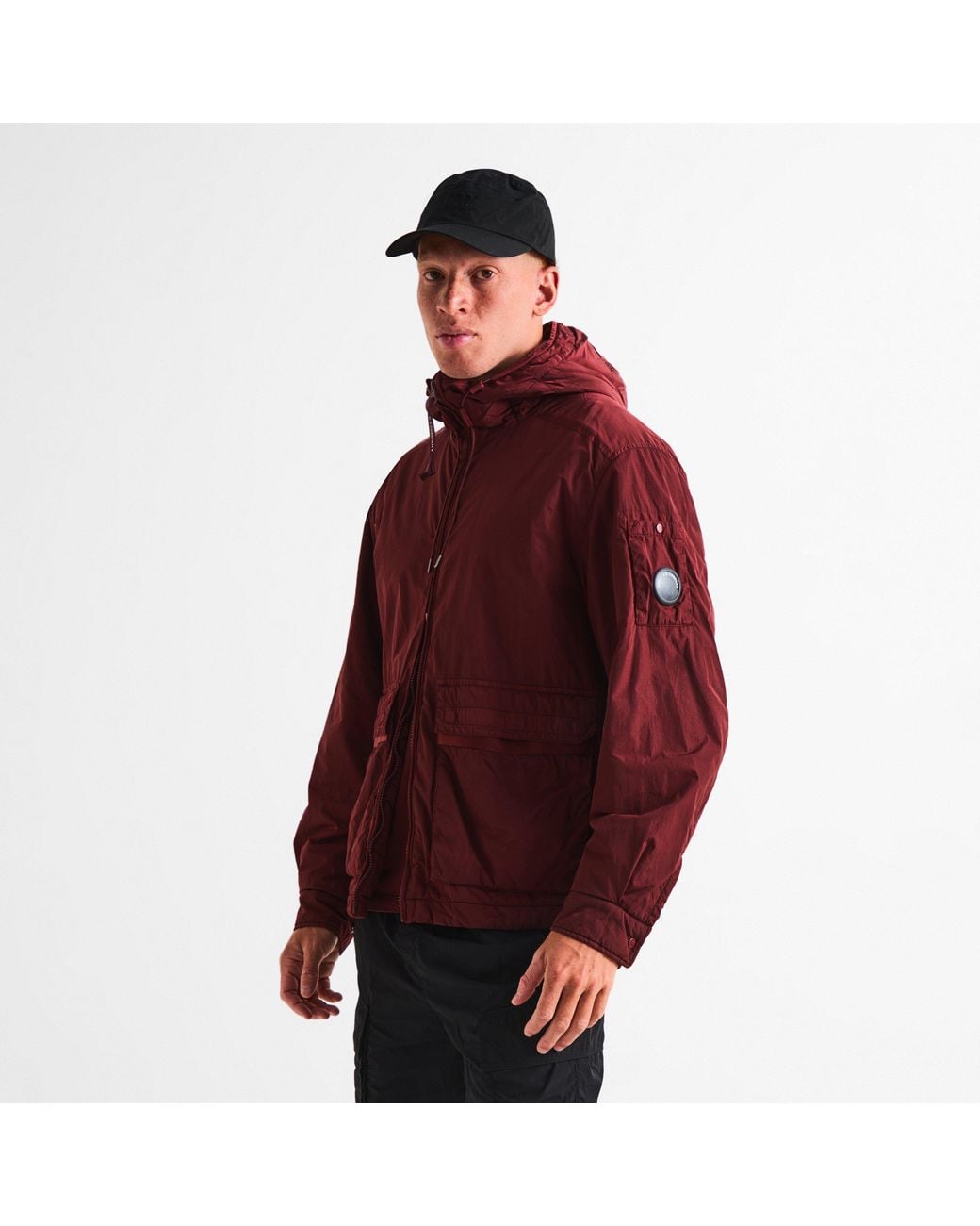 C P Company Red Chrome-R Full-Zip Hooded Puffer Jacket for men