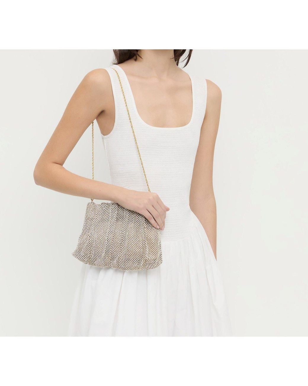 Loeffler Randall Gray Ember Diamanté Gathered Clutch Bag