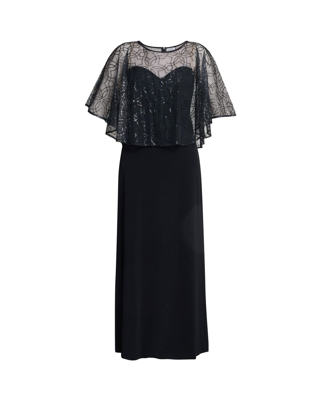 Gina Bacconi Black Anoushka Maxi Dress With Sheer Cape