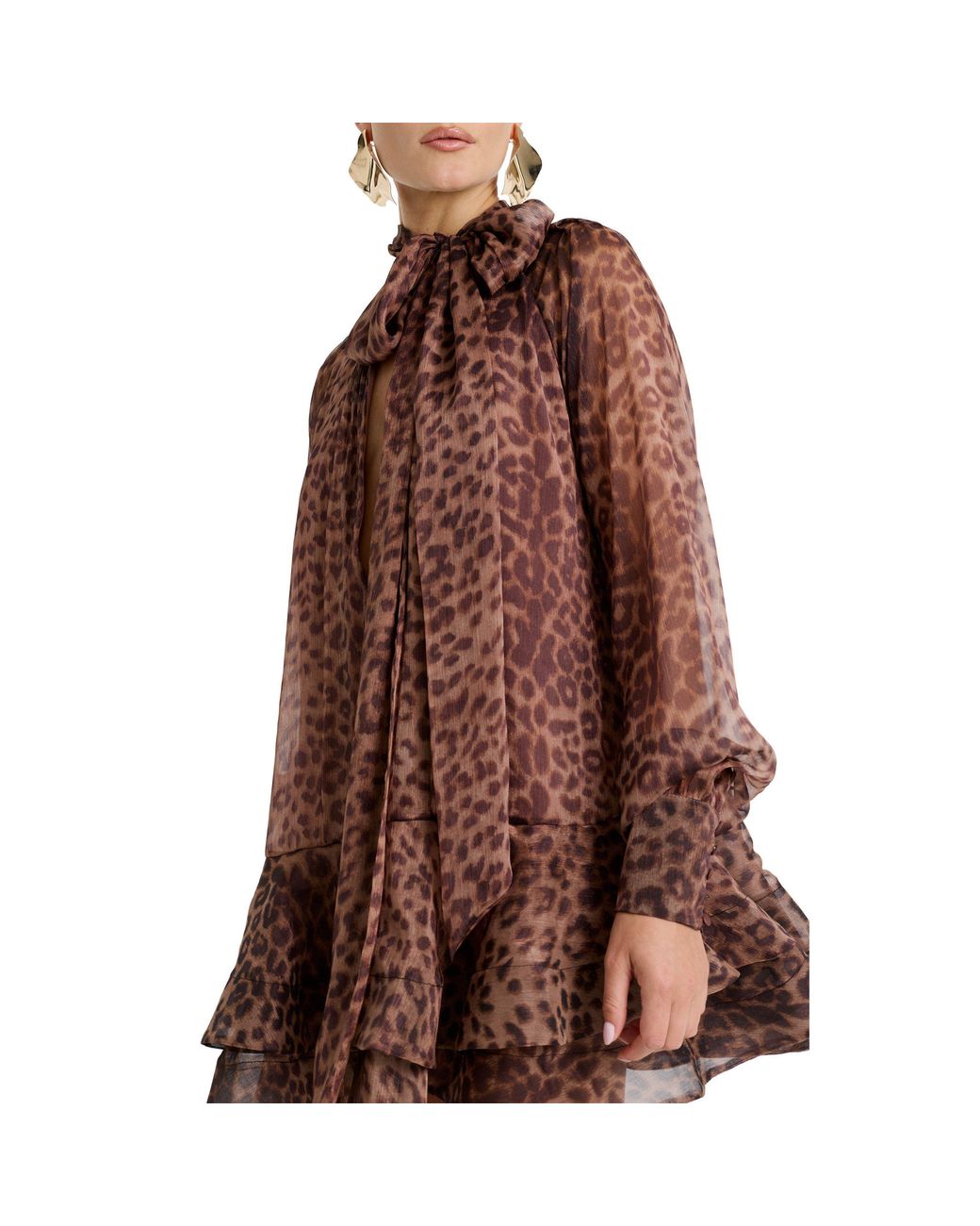 Bardot Brown Adrie Leopard Print Long-Sleeve Lyocell Mini Dress