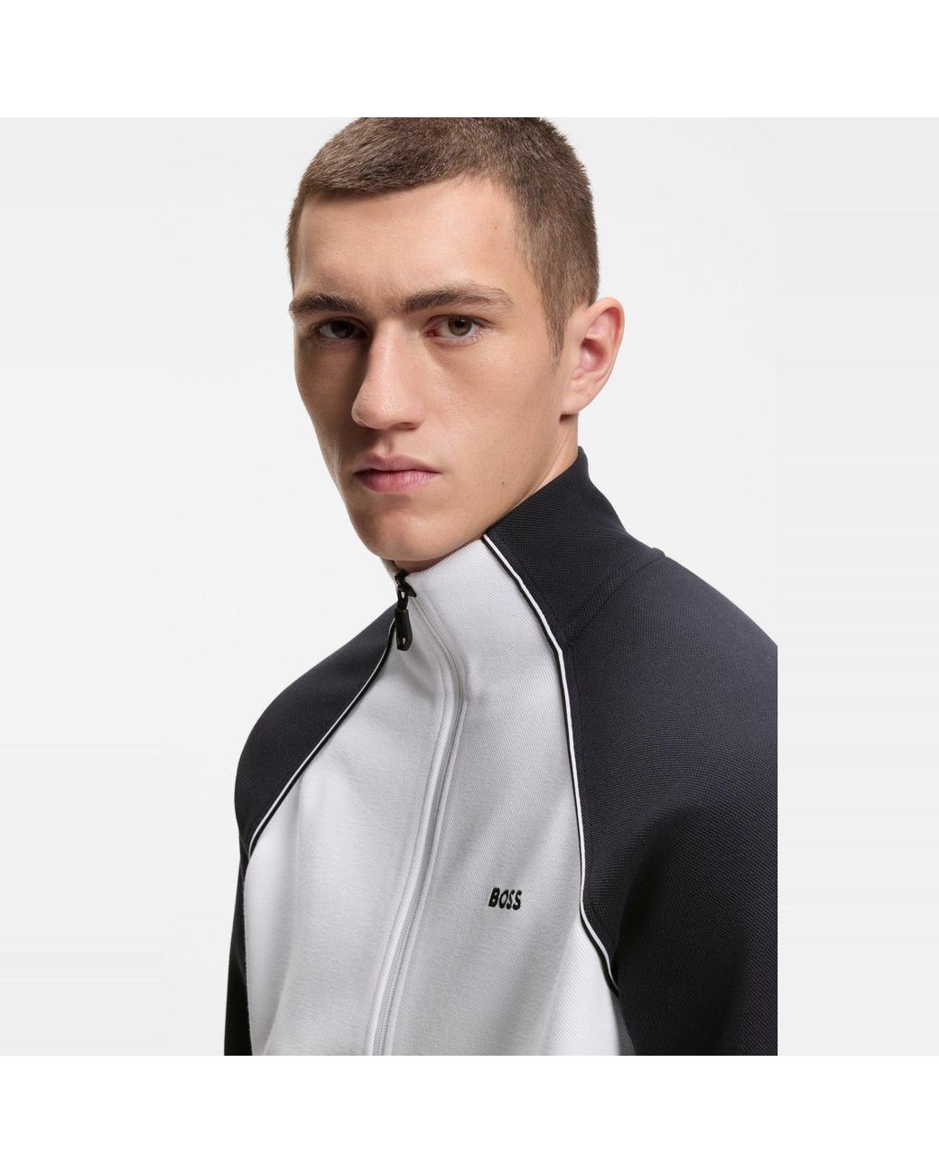 Boss Black Long Sleeve Tracksuit Top With Logo Detail for men