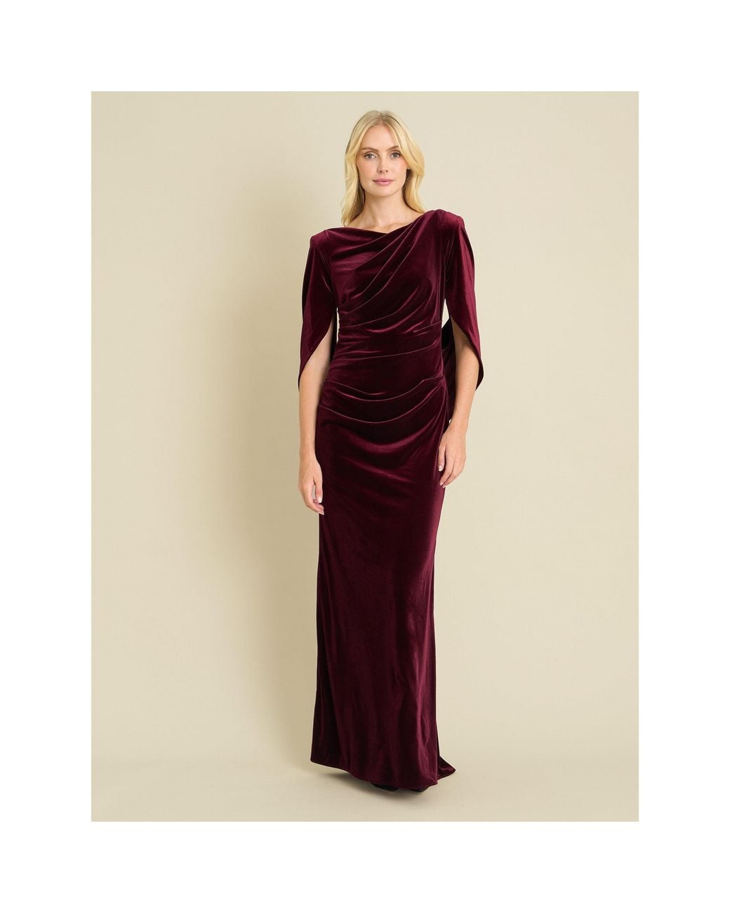 Gina Bacconi Red Shakira Velvet Maxi Dress With Back Piece
