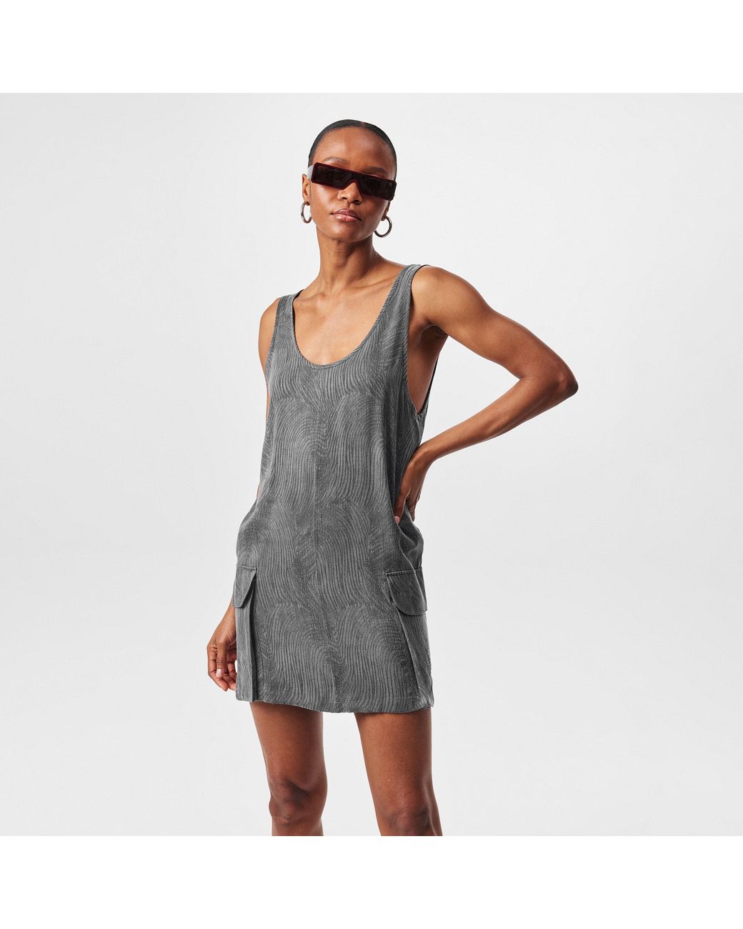 Represent Black Swirl Lyocell Functional Pockets T-Shirt Dress