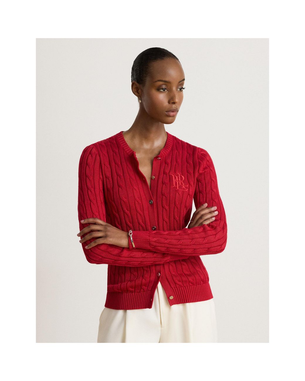 Ralph Lauren Red Cable-Knit Cardigan