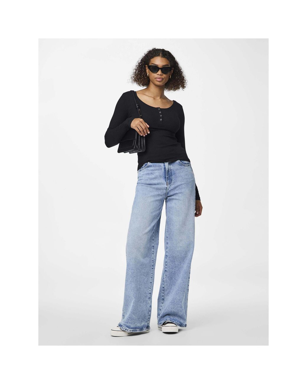 Pieces Black Kitte Cotton Long-Sleeve Slim-Fit Blouse