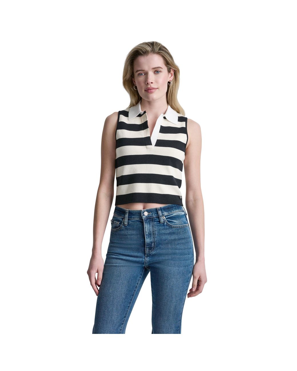 DKNY Blue Striped Sleeveless Polo Sweater