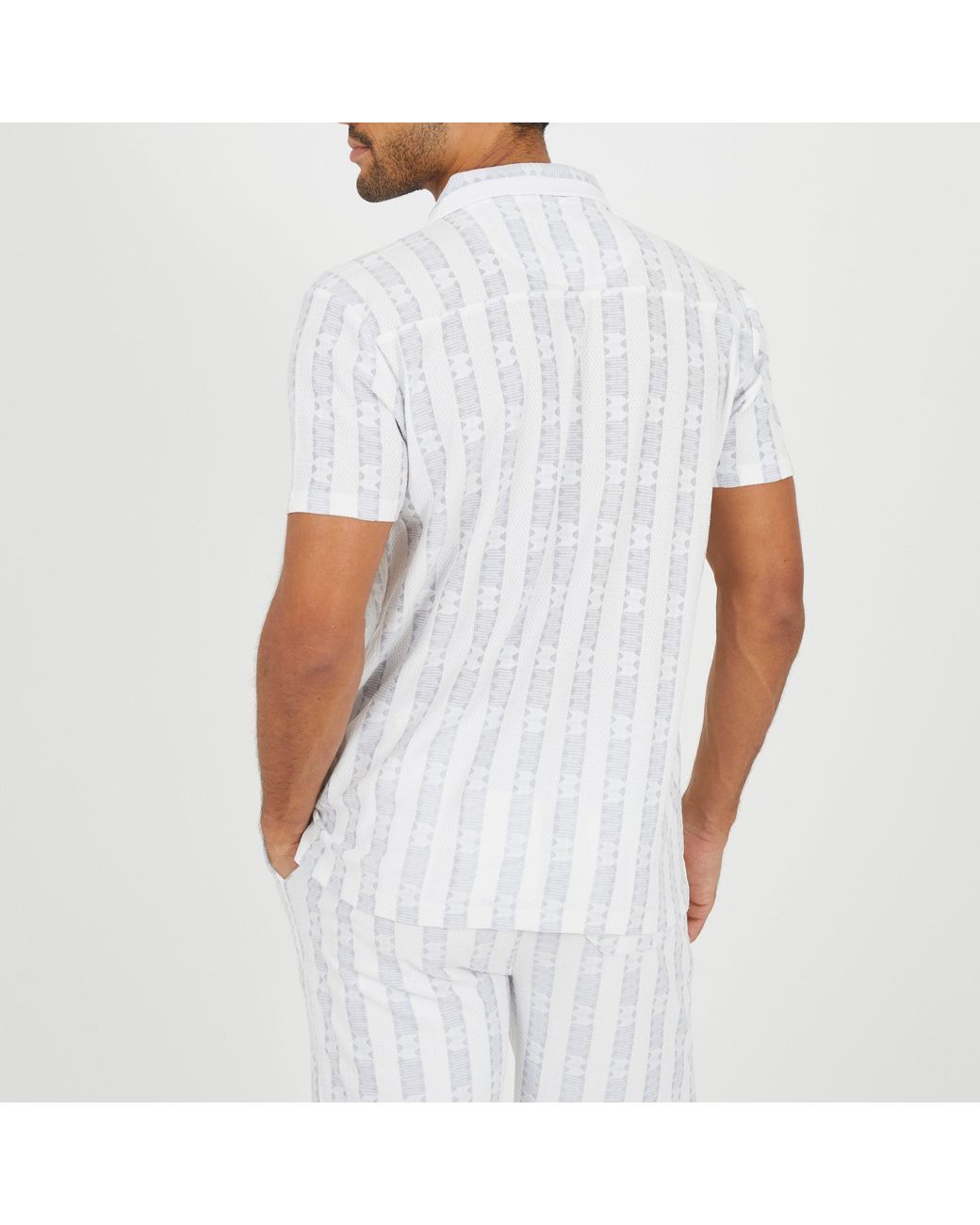 Brave Soul White Bs Open Collar Short Sleeve Shirt With Stripe Pattern for men