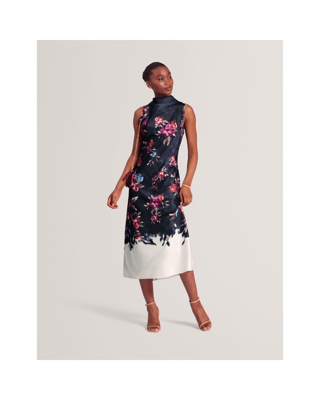 Ted Baker Blue Ted Floral Midi Dres Ld71