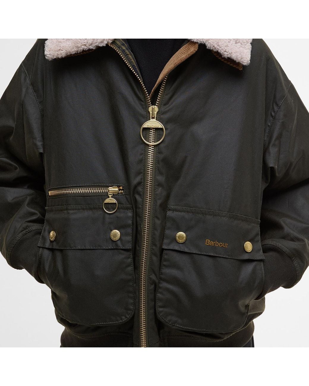 Barbour Black Maxine Waxed Bomber Long Sleeve Wax Jacket