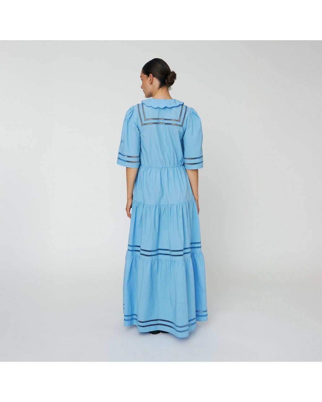 Stella Nova Blue Maxi Dress With Short Sleeves And Artworks
