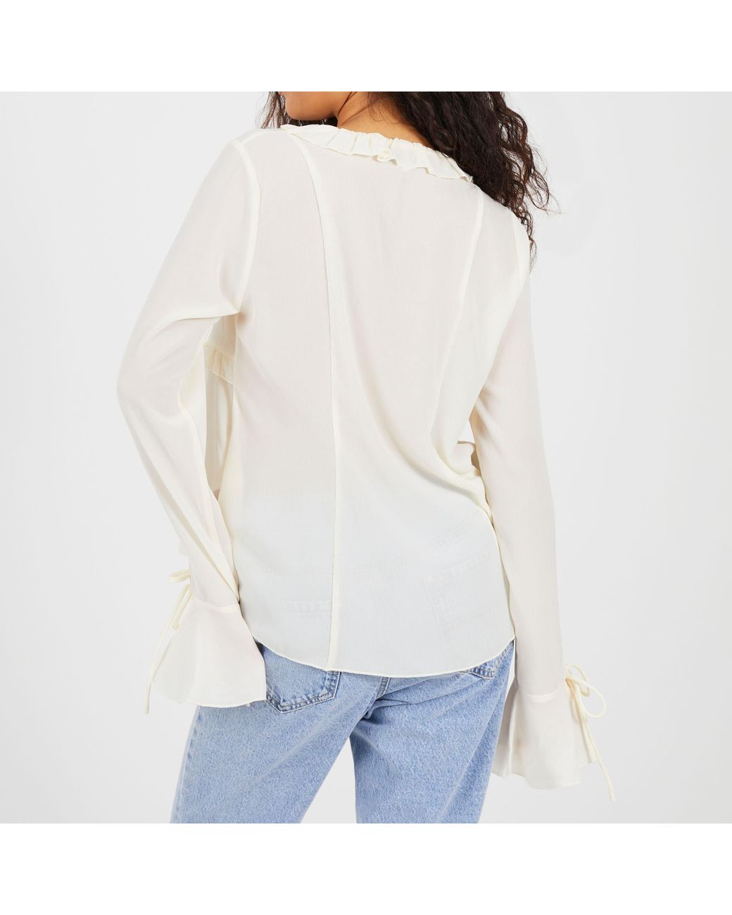 Brave Soul White Bs Long Sleeve Frill Top With Front Tie Detail
