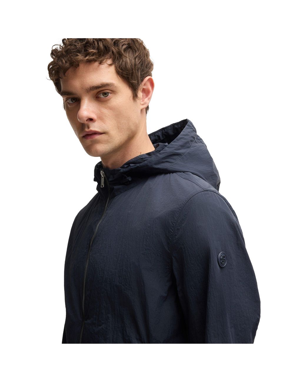 Boss Blue Tailored Formal Hooded Coat (C Cinder) for men