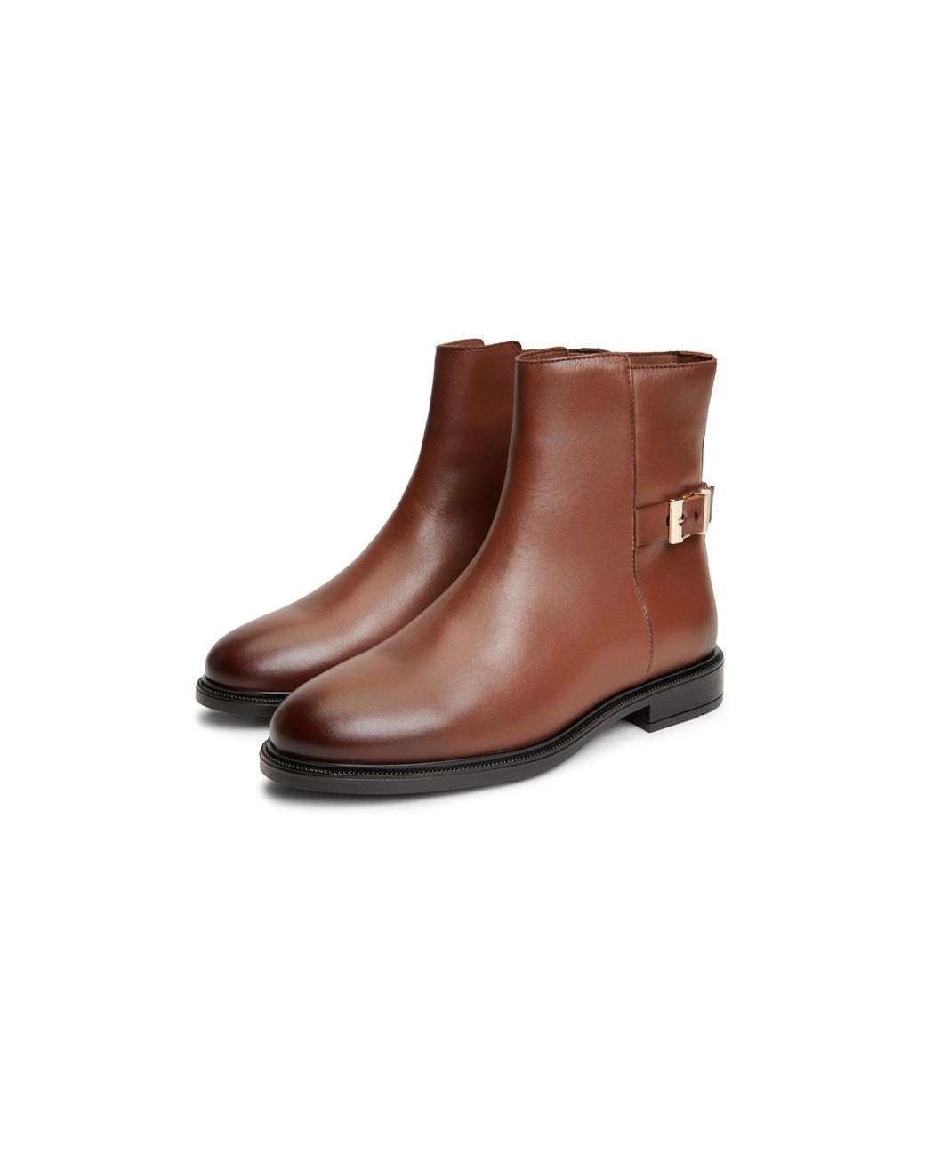 Tommy Hilfiger Brown Buckle Leather Heeled Ankle Boots