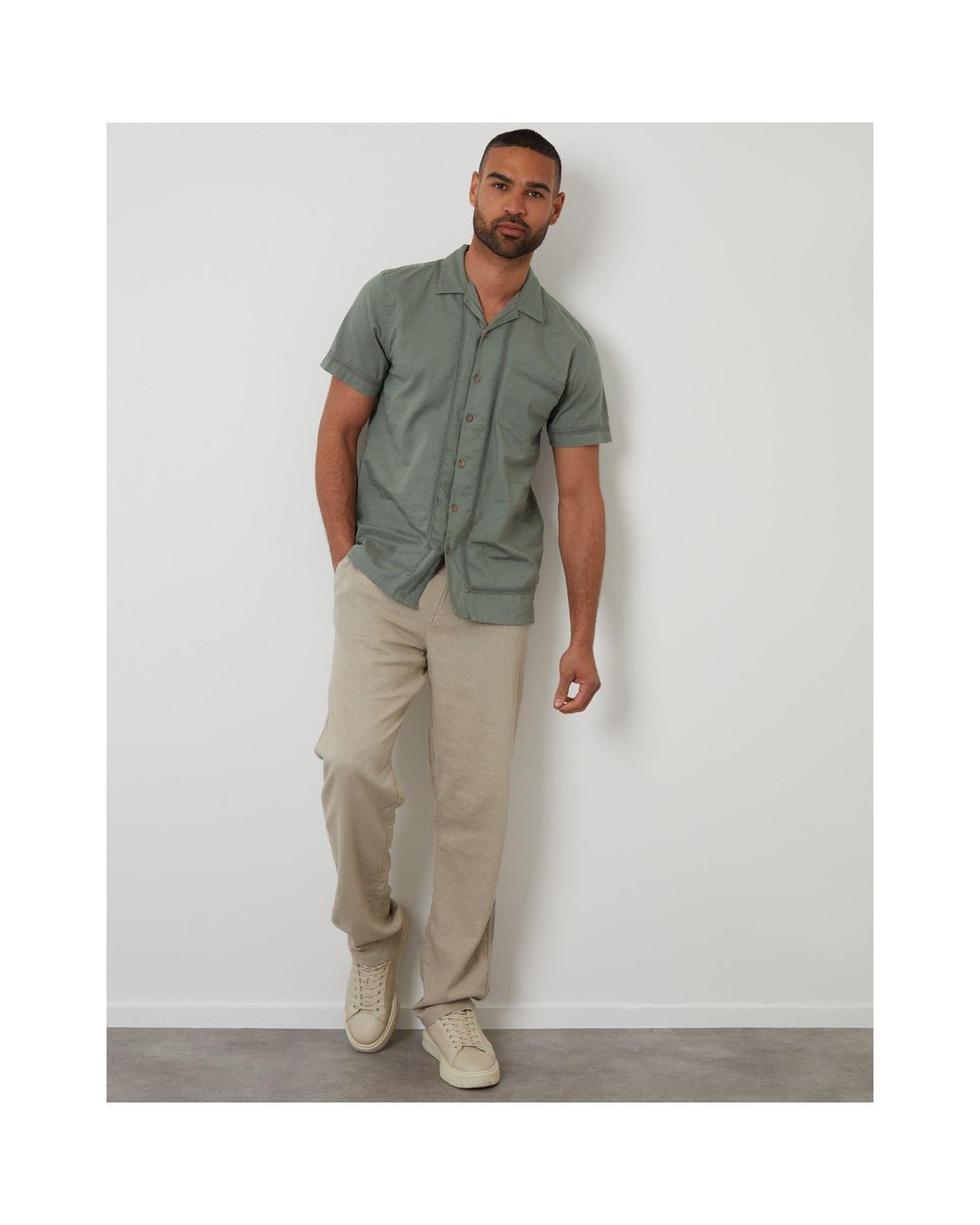 Threadbare Green Worden Short-Sleeve Bowling Shirt for men