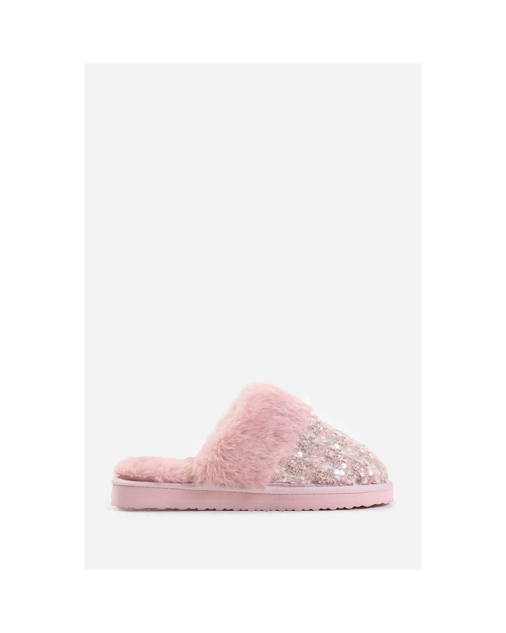 Where's That From Brown Where's Sequin Tweed Mule Slippers With Faux Fur Trim