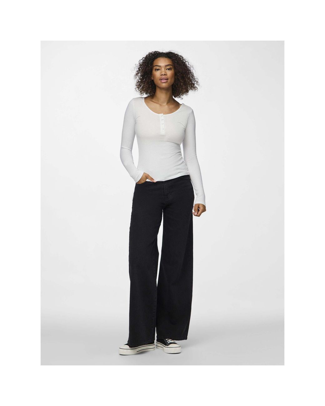 Pieces White Kitte Cotton Long-Sleeve Slim-Fit Blouse