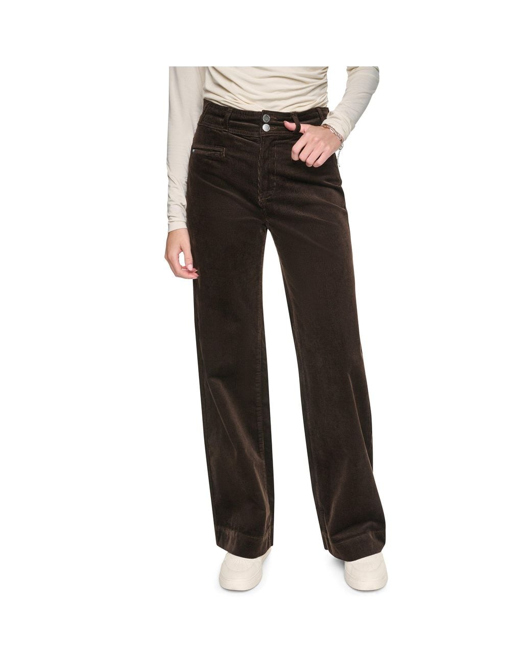 DKNY Black Hi Rise Double Button Wide Leg Corduroy