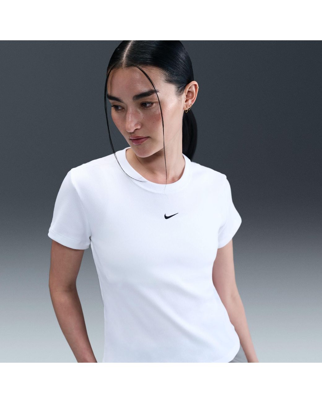 Nike White Tight Ribbed Short-Sleeve T-Shirt