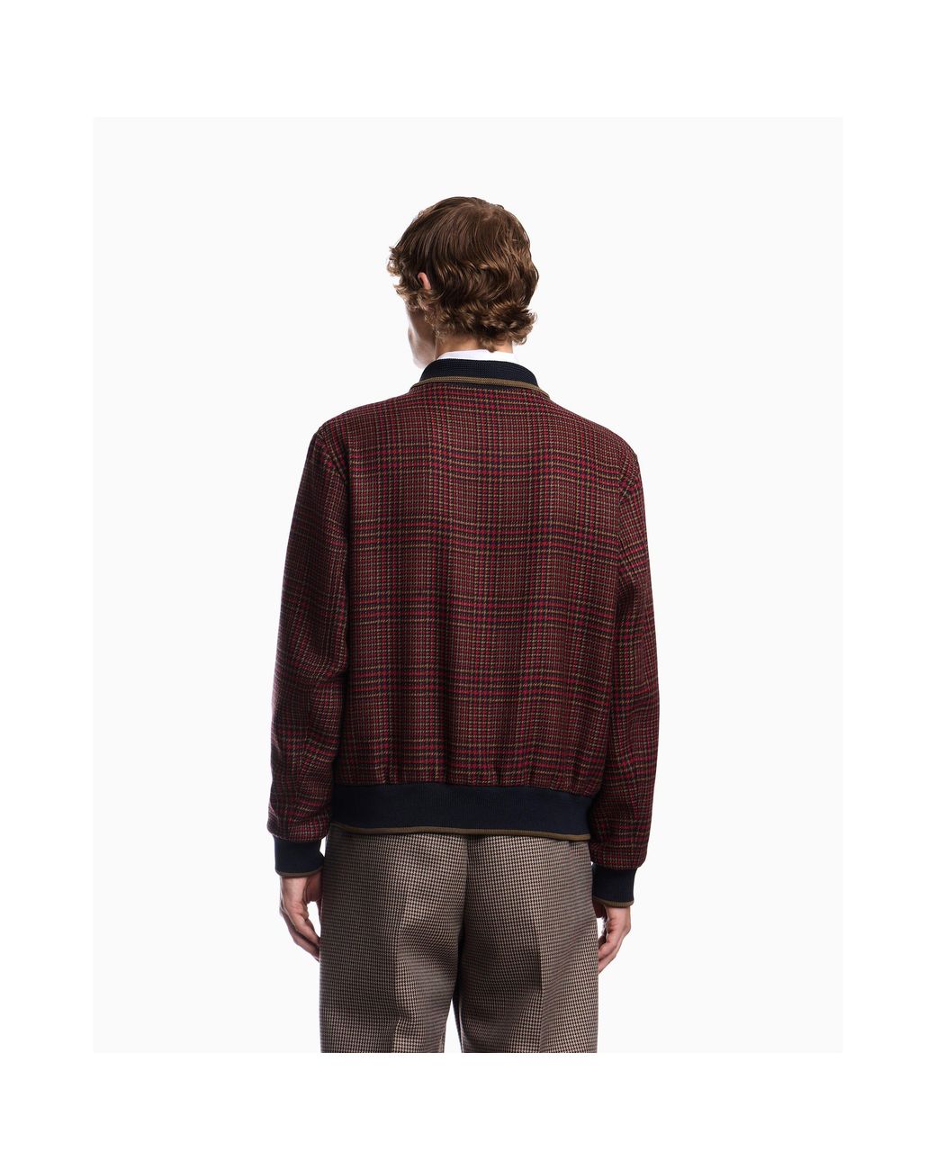 Emporio Armani Red Virgin Wool Tweed Bomber Jacket for men