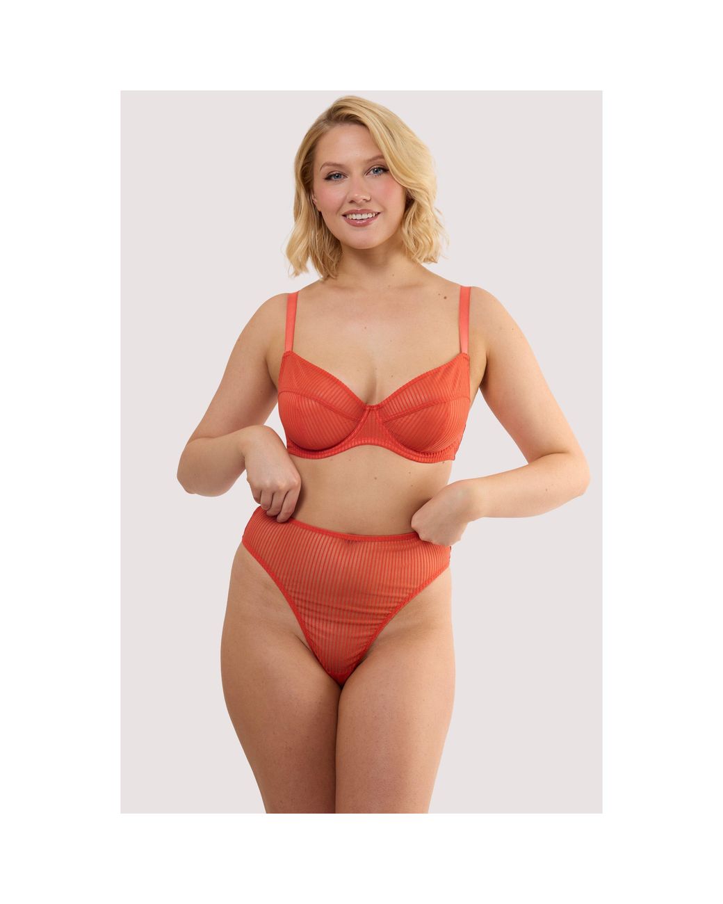 Playful Promises Orange Veronica Microstripe High Waist High Leg Thong