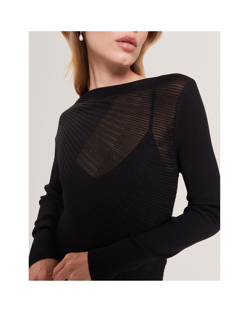 Ted Baker Black Long Sleeve Sheer Knitted Top