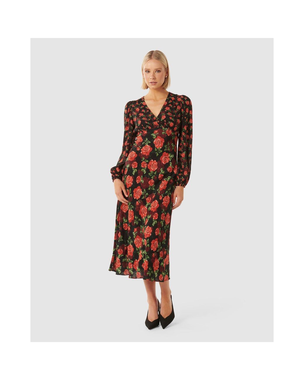 Forever New Red Carlina Mixed Print Midi Dress