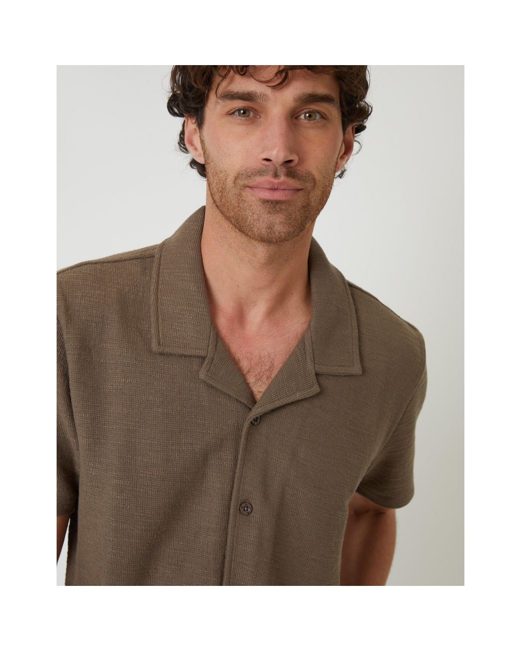Threadbare Brown Antti Short-Sleeve Plain Shirt for men