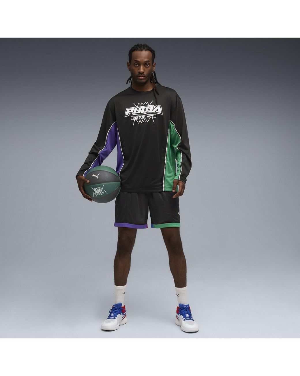 PUMA Black Hoopaverse Shooting Long Sleeve Performance Gym Top for men