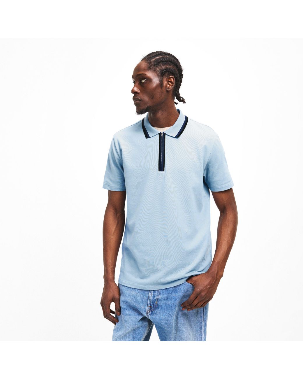 Paul Smith Blue Zipped Short Sleeve Polo Shirt for men