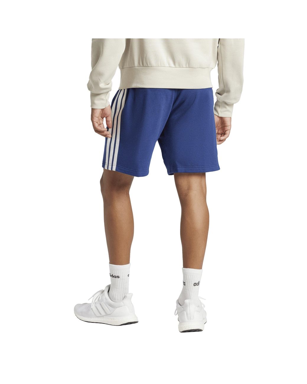 Adidas Blue Essentials 3 Stripe Fleece Shorts for men