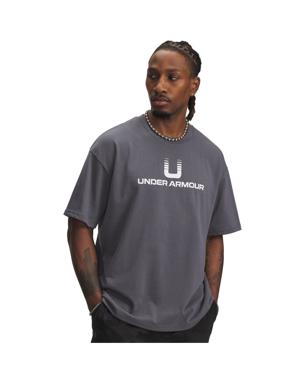 Under Armour Gray Ua Logo Heavyweight T- Shirt for men