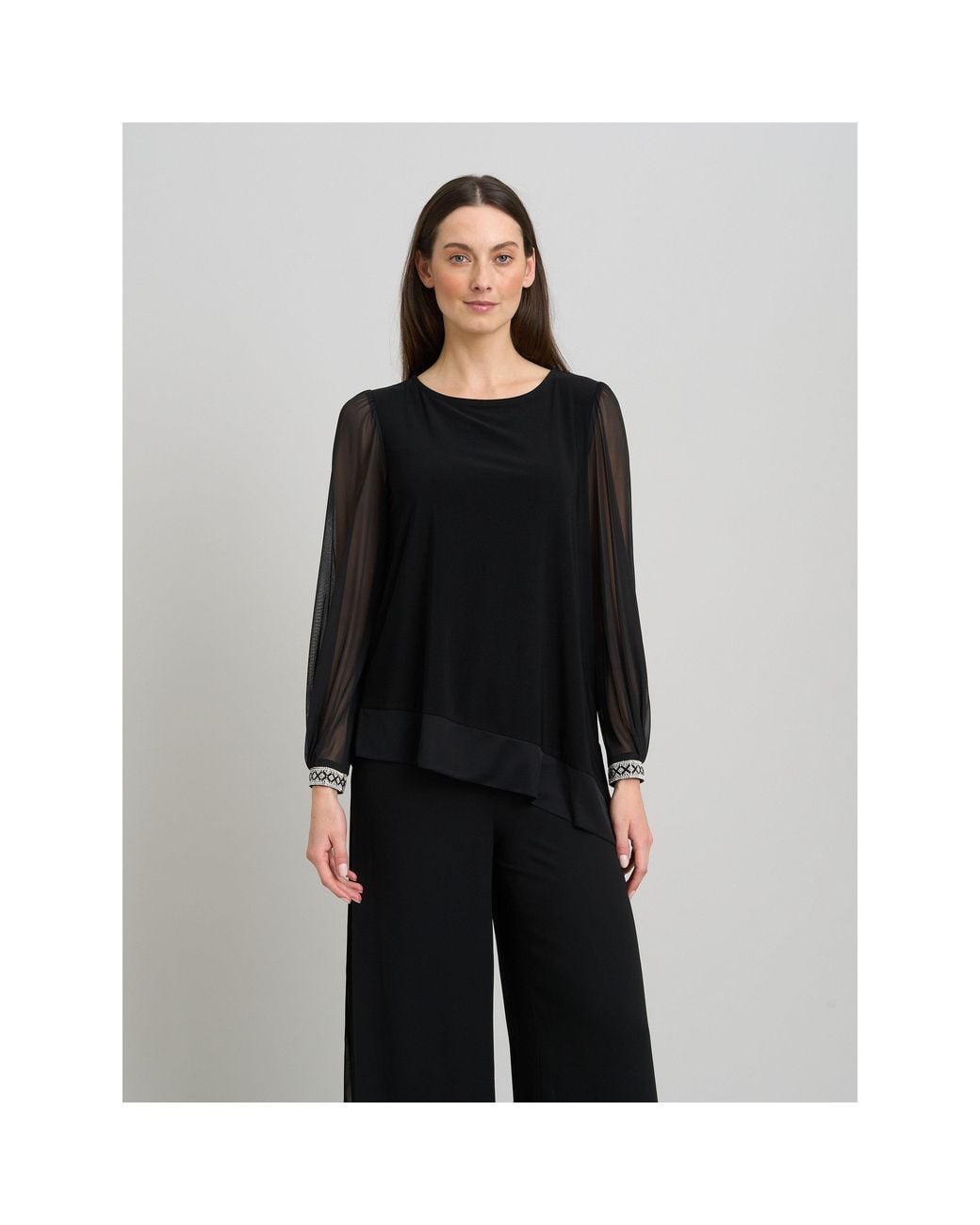 Gina Bacconi Black Jillian Sheer Sleeve Blouse