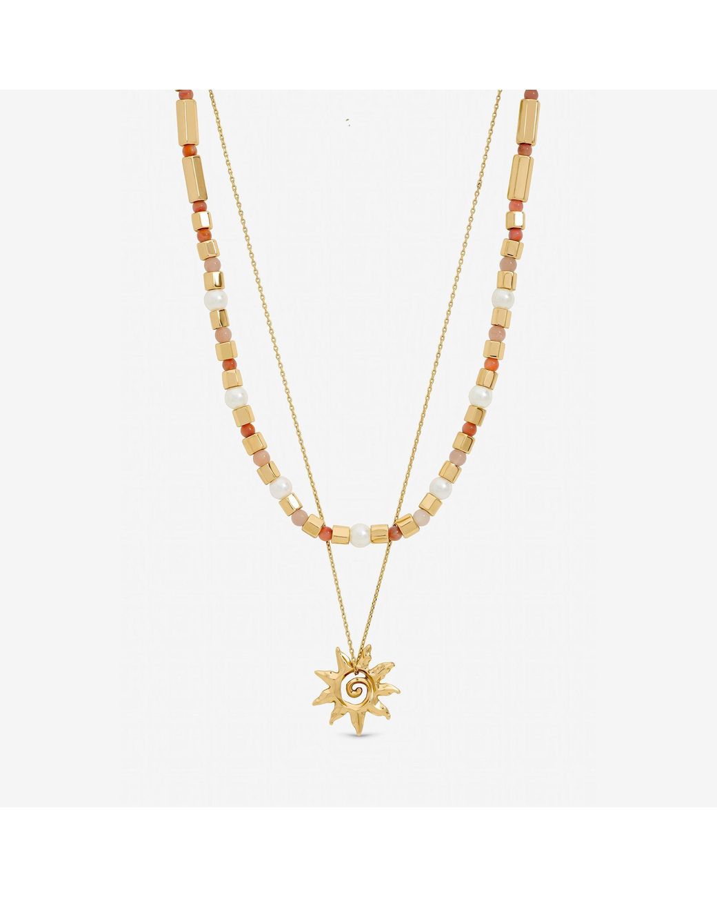 Mood Metallic Plated Beaded Sun Double Row Necklace