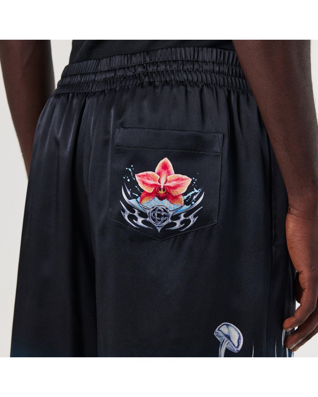 Casablanca Blue Blades Silk Relaxed Fit Woven Tracksuit Shorts for men