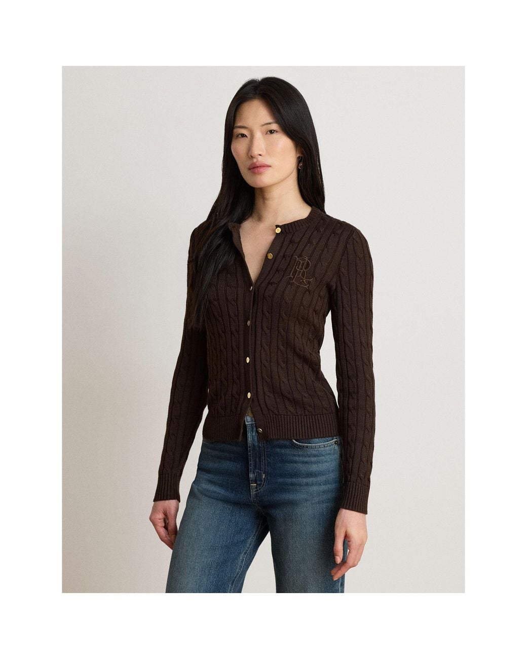 Ralph Lauren Brown Cable-Knit Cardigan