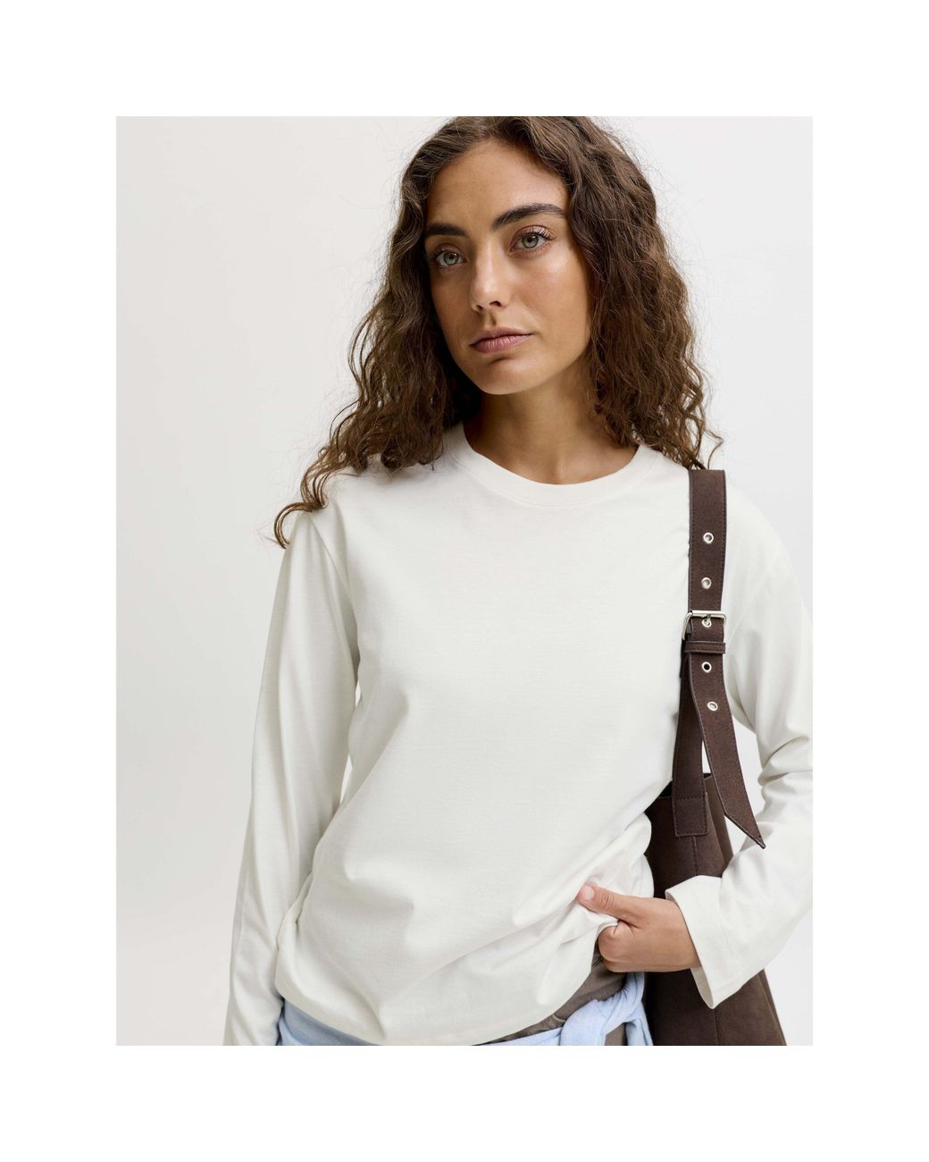 JJXX White Sophia Boxy Cotton Oversized-Fit Long-Sleeve T-Shirt