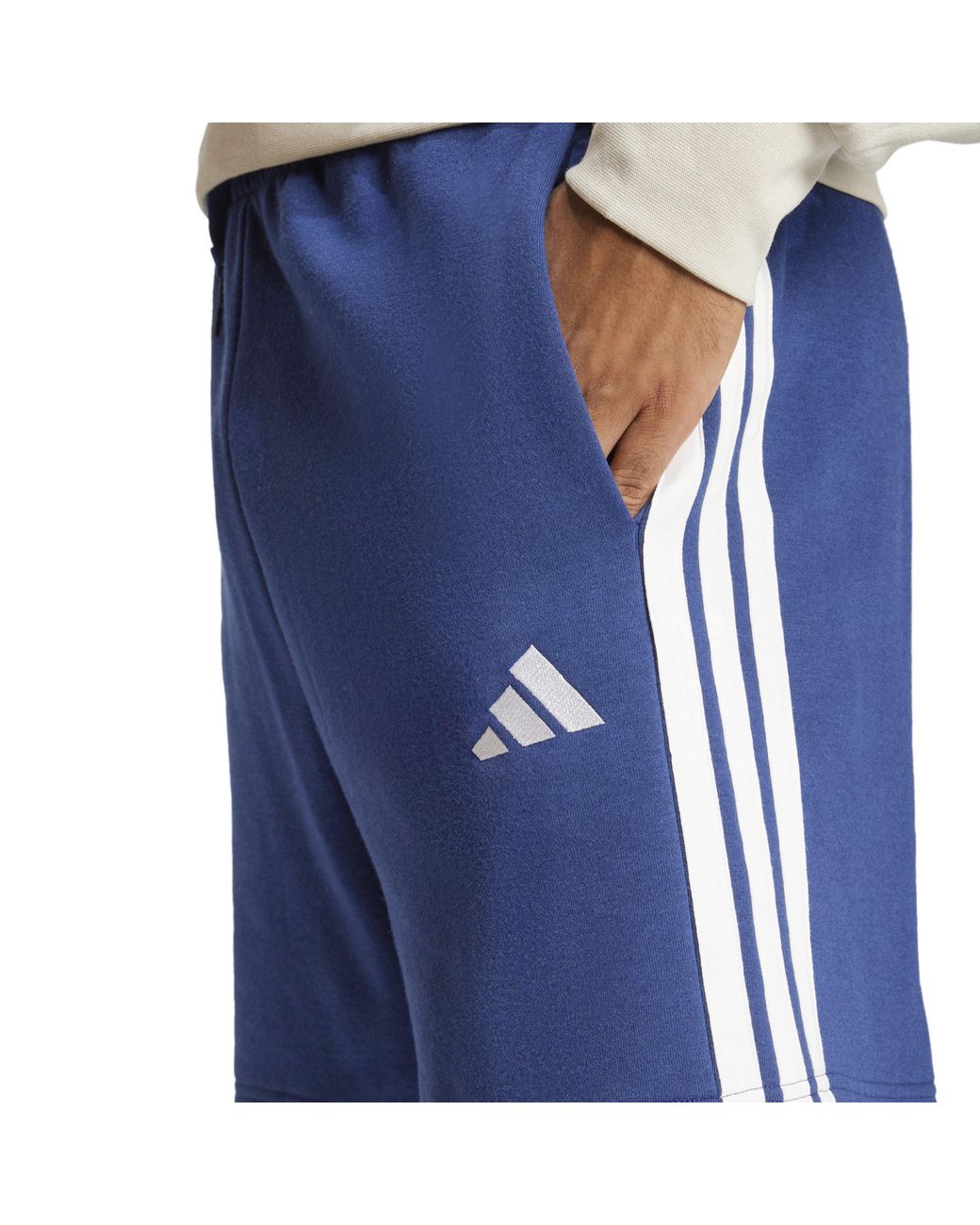 Adidas Blue Essentials 3 Stripe Fleece Shorts for men