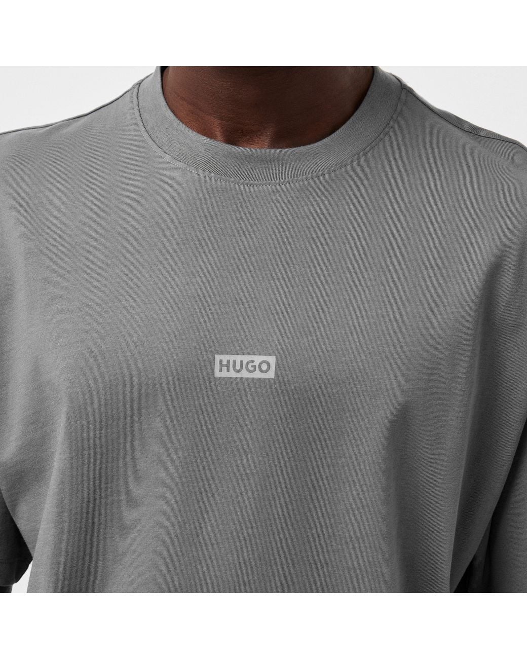 HUGO Gray Printed Logo Back T-Shirt With Mcmxciii Text for men