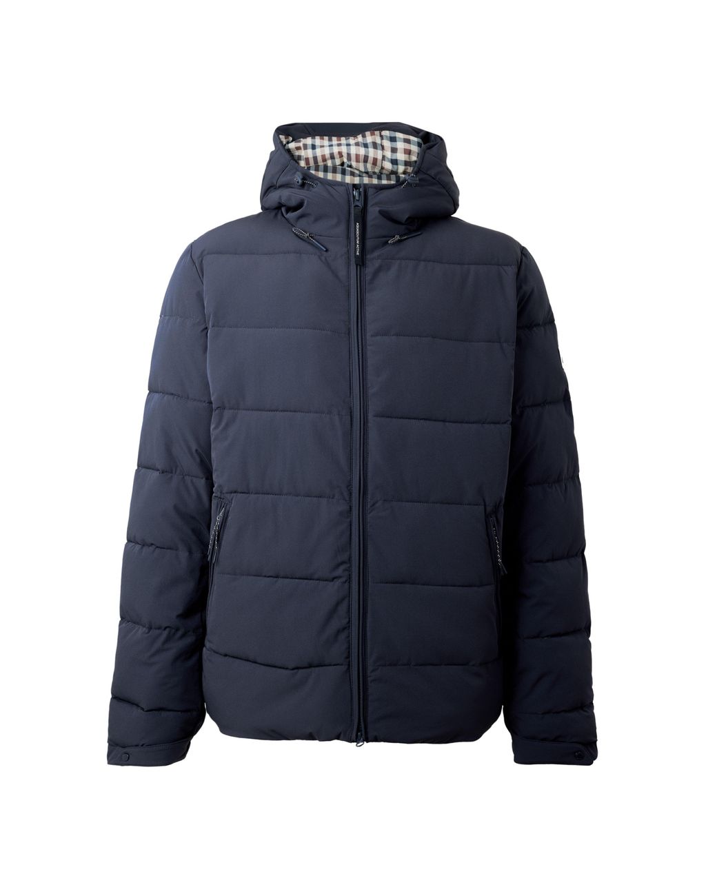 Aquascutum Blue Check Hood Reversible Medium Puffer Jacket for men