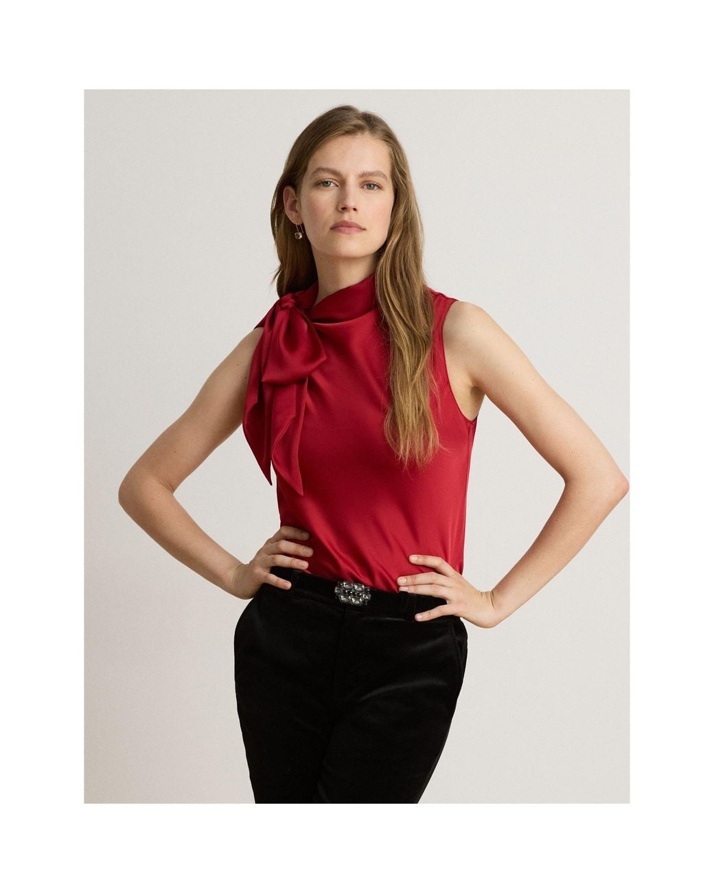 Ralph Lauren Red Bow Sleeveless Blouse
