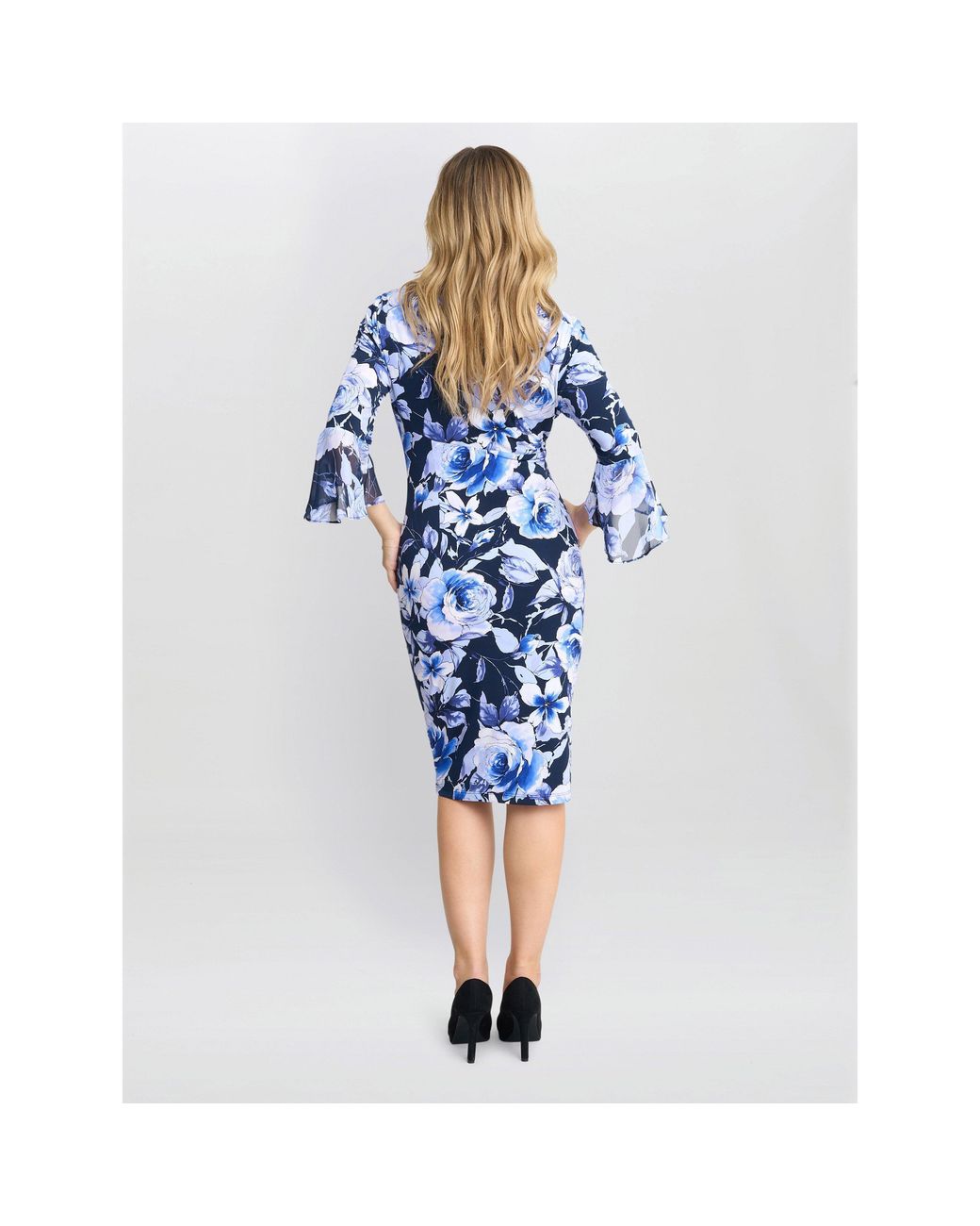 Gina Bacconi Blue Brie Floral Print Faux Wrap Dress