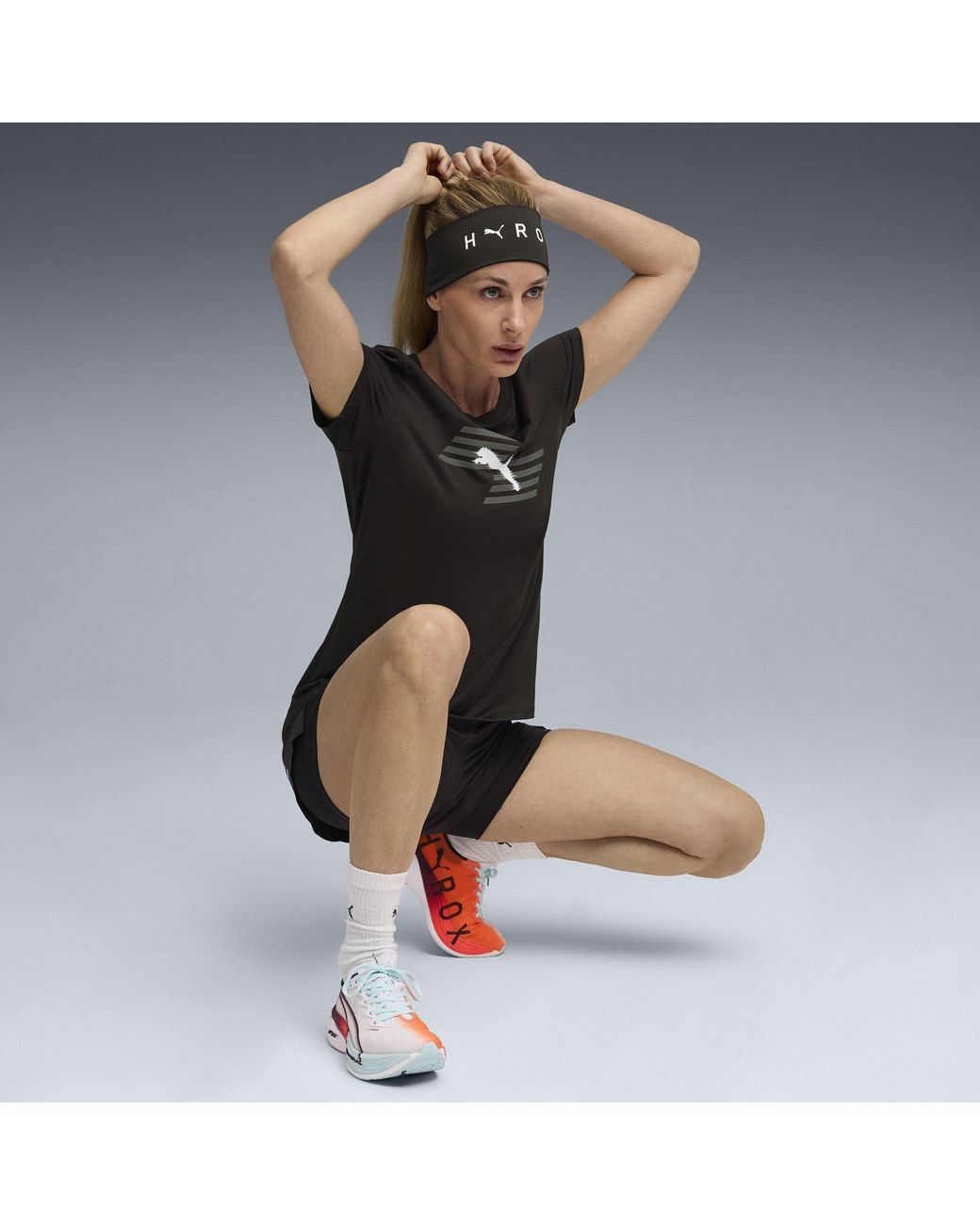 PUMA Black Hyrox Short-Sleeve Performance Gym Top