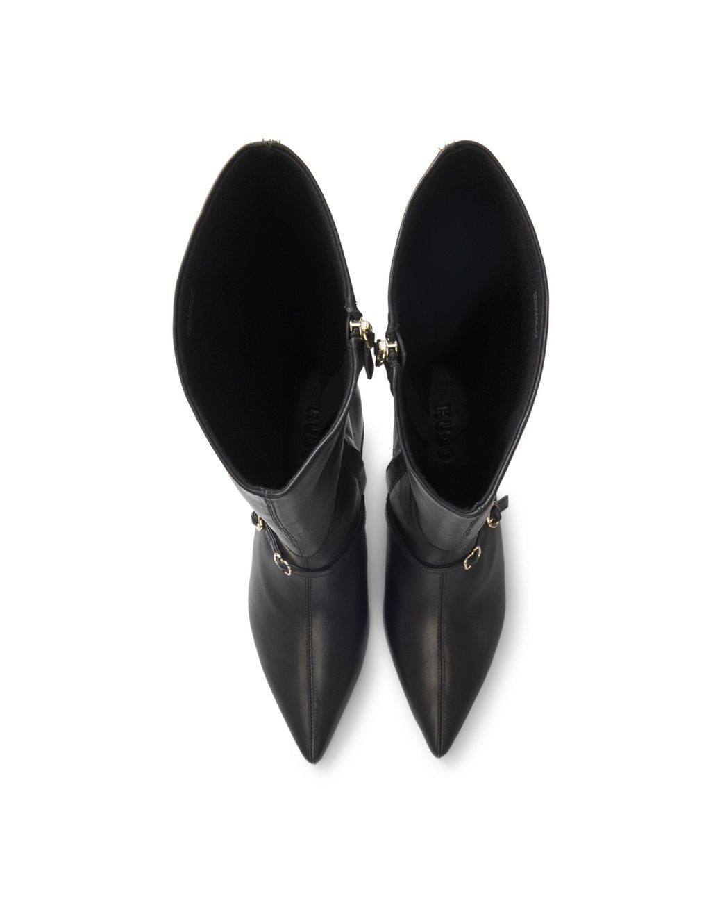 HUGO Black Knee-High Stiletto Boots With Metal Logo Details (Devany)