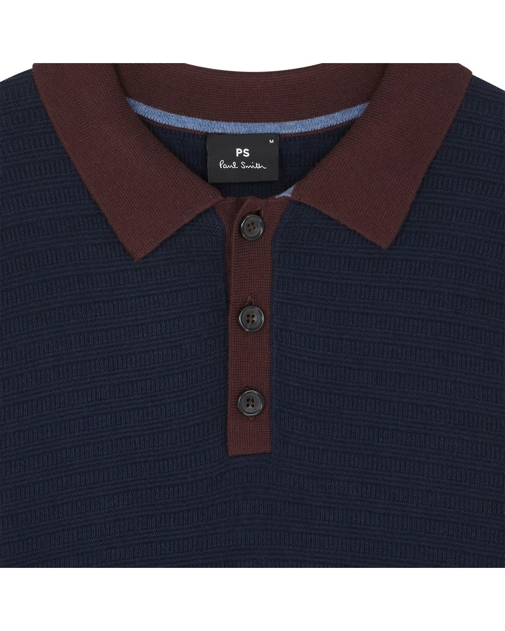 Paul Smith Blue Knitted Long Sleeve Polo Shirt for men