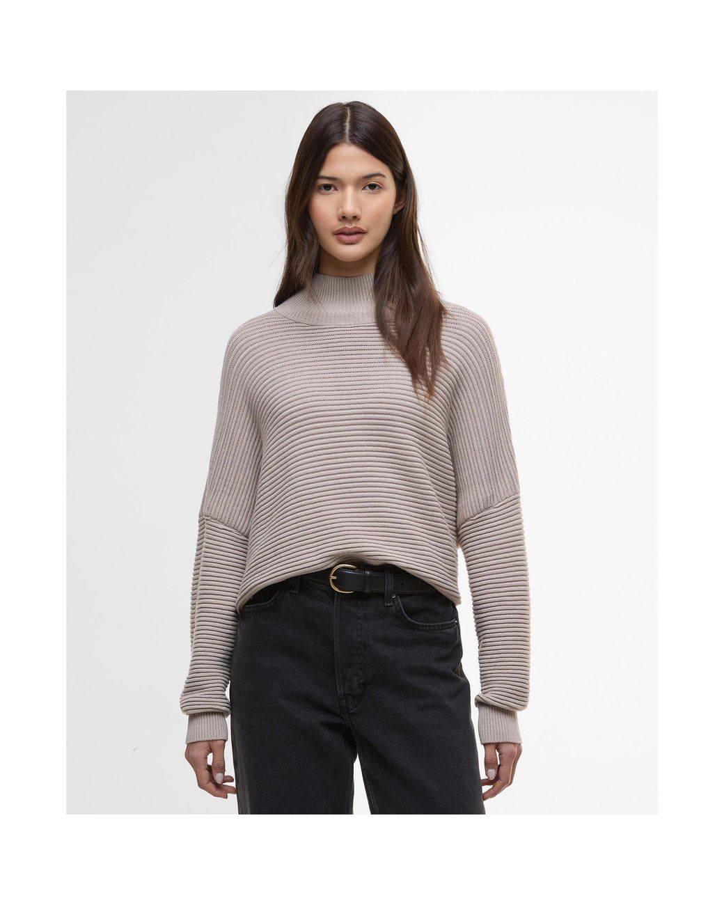 Barbour Gray Kaia Funnel-Neck Jumper