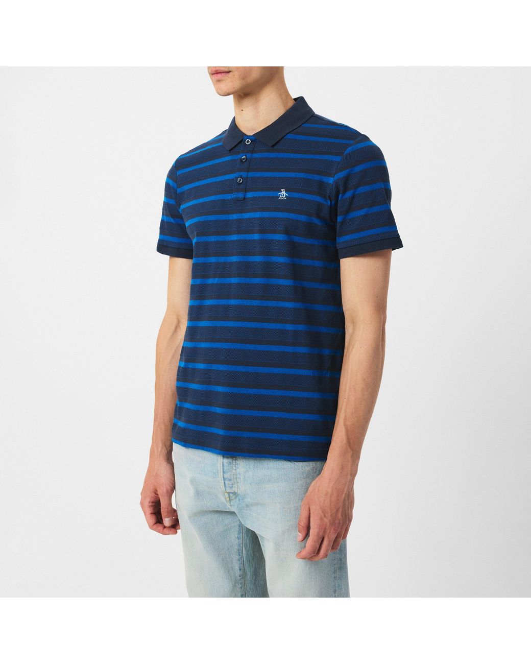 Original Penguin Blue Jacquard Short Sleeve Polo Shirt for men